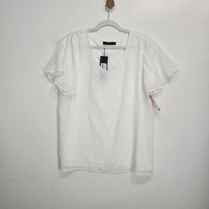 Mika Rose Womens Blouse Ivory Swiss Dot Flutter Sleeve Semi Sheer Size Large